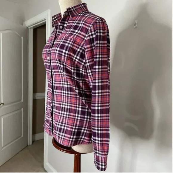 L.L. Bean Women's Scotch Plaid Flannel Shirt Purple Pink White Size Small - Picture 4 of 7